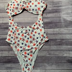 Shein Patriotic 4th of July Star Keyhole Swimsuit